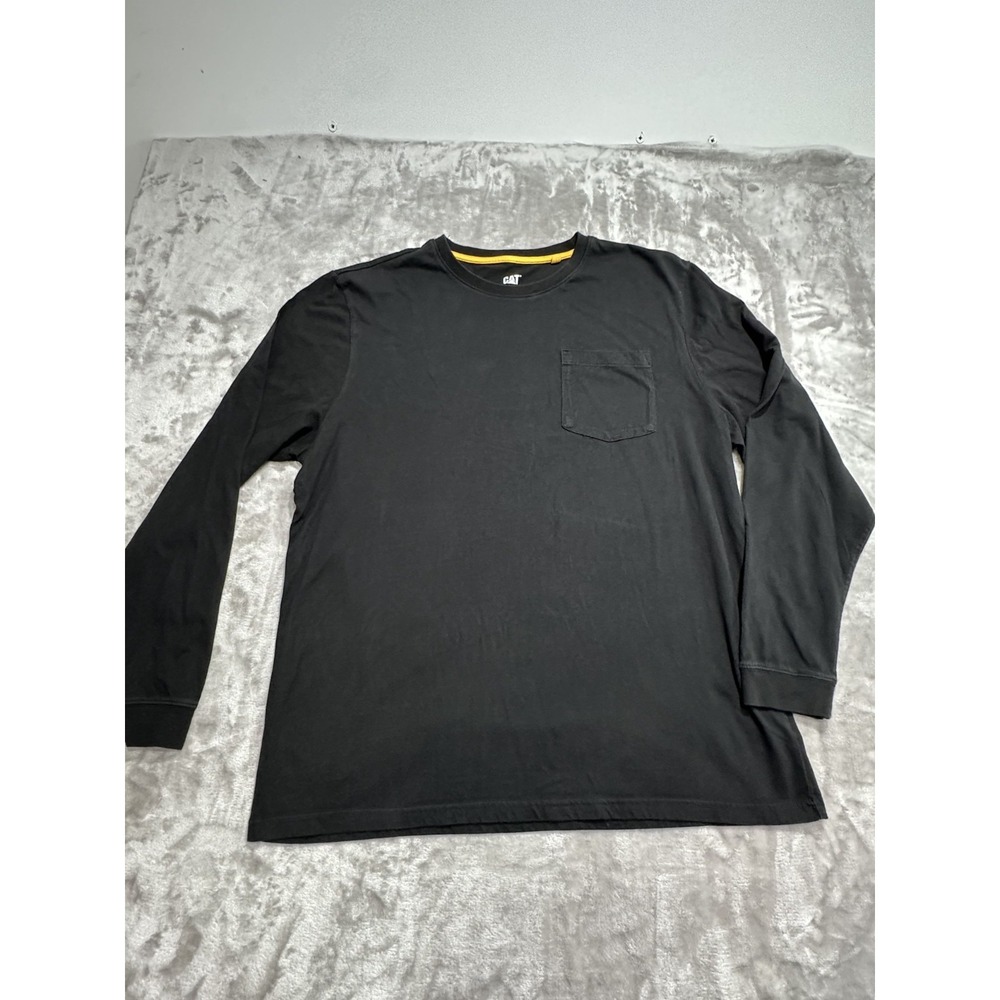 CAT Caterpillar T-Shirt Men Size XL Black Long Sleeve Crew Neck 100% Cotton EUC